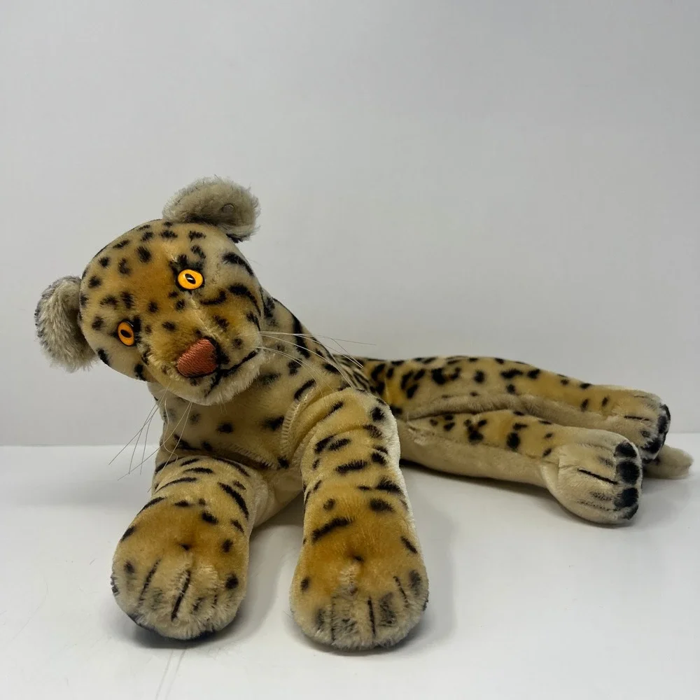 Vtg Steiff Ocelot Ozelot Leopard Plush Mohair 12 Inch Lying Big Cat Orange Eyes‎